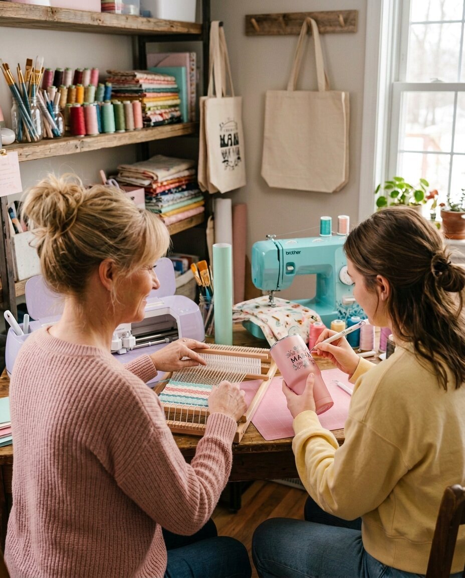 Elizabeth and her mother-in-law working side by side in their craft studio